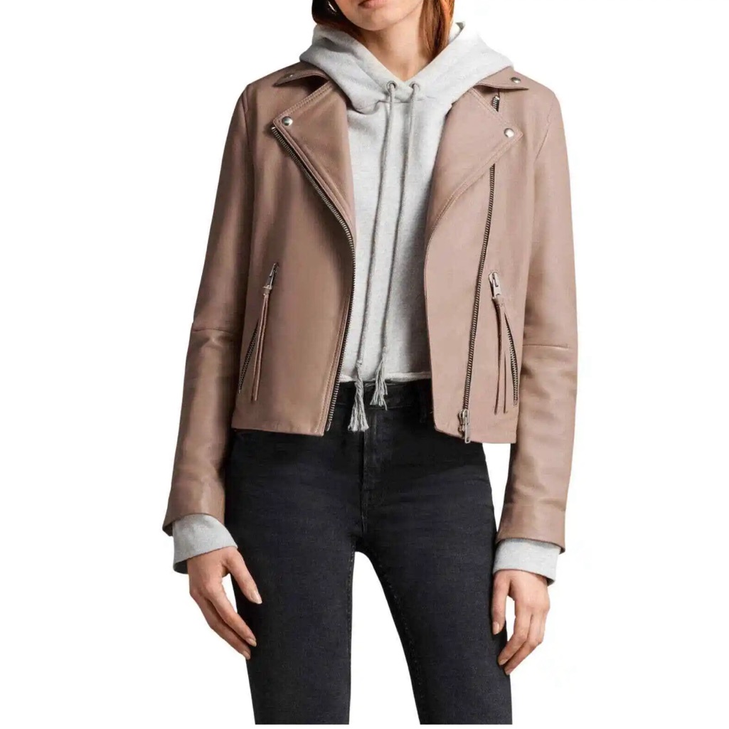 Allsaints Dalby Leather Biker Jacket Blush Pink Us 0 Nwt